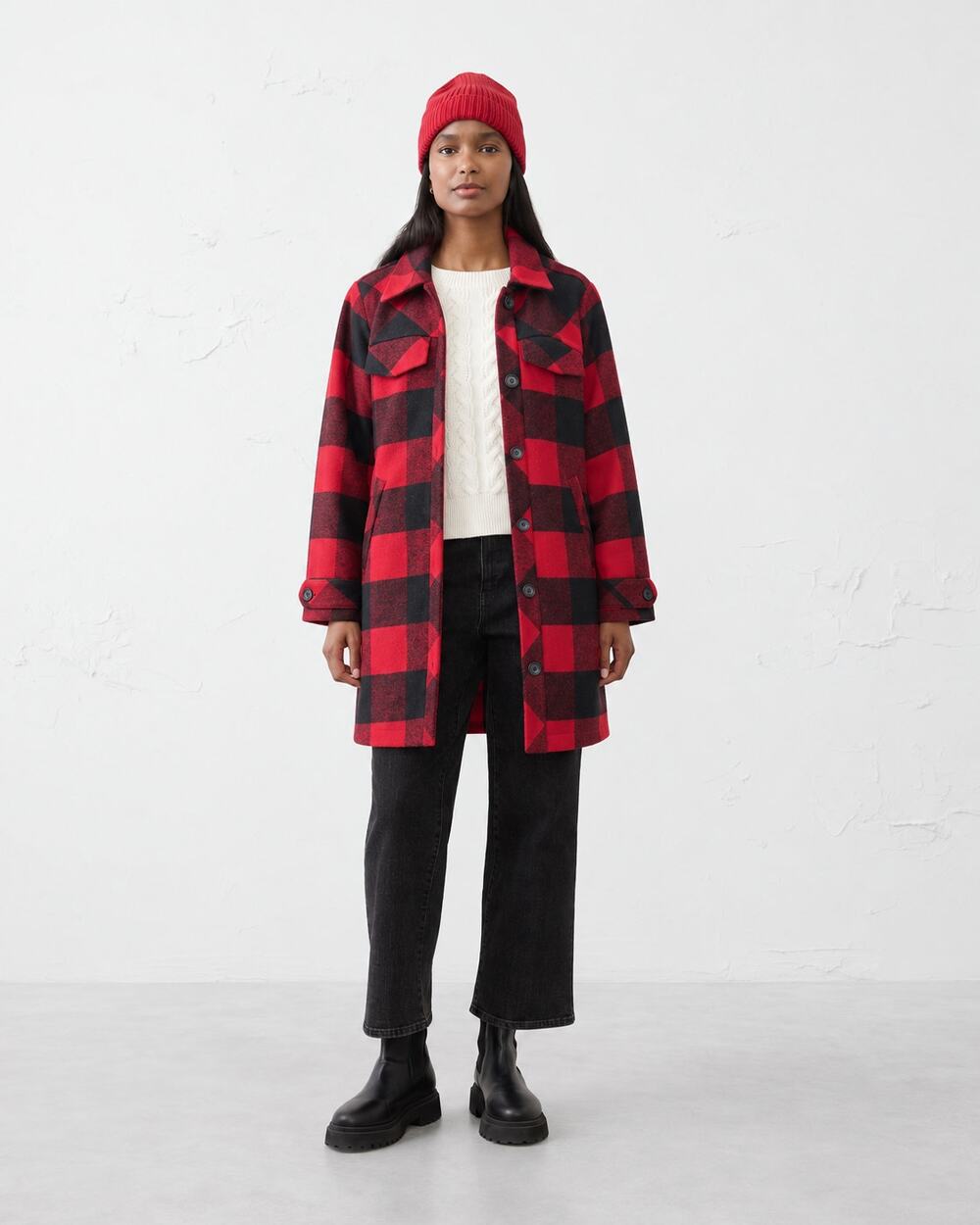 Torrid Red Black Buffalo Plaid Wool Blend Longline Shacket Coat Size L -Torrid 0